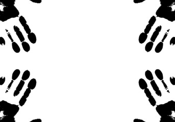 Handprints on frame. Vector illustration. Black-and-white.