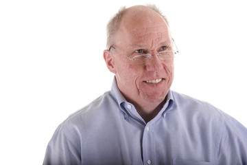 Obraz premium Guy in Blue Shirt and Glasses Looking Left