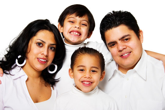 Happy Hispanic Family Portrait Isolated