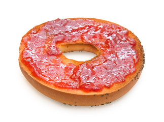 Delicious bagel with strawberry jam
