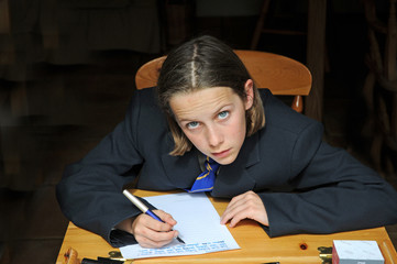 school gir at desk