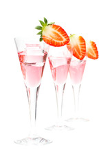 Three glasses of strawberry cocktail