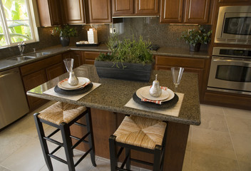 Luxury kitchen with a breakfast counter.