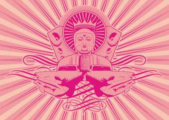 Obraz premium Funky, playful illustration of King Buddha.