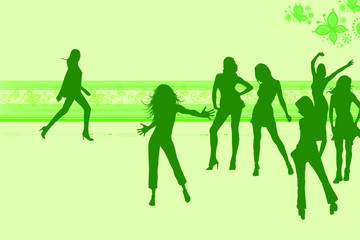 Fototapeta na wymiar dancing girls in green club