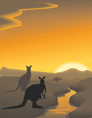 Vector evening illustration with wild animals