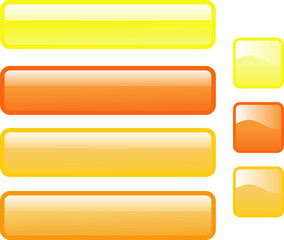 Sieben Web-Buttons in leuchtenden Farben Gelb und Orange