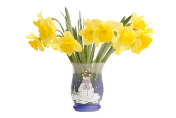 Pretty yellow daffodils isolated on white background 