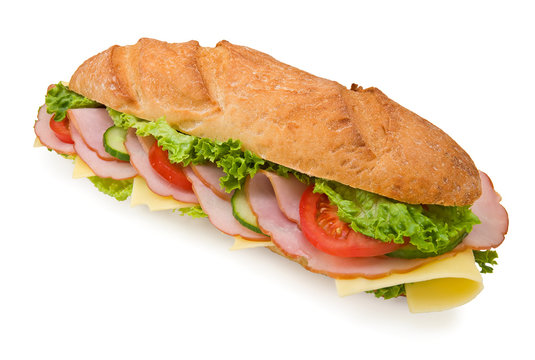 Fresh foot-long submarine sandwich with ham and cheese