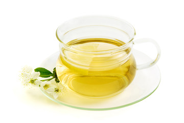 Herbal tea with lemon  on white background. 