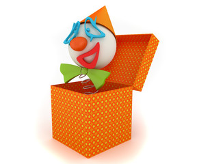 clown jumping from a box 3D render