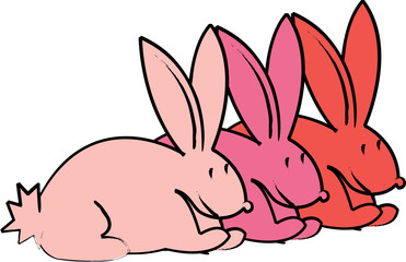 trois lapins roses