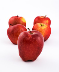 Five apples isolatd on white with shallow depth of field