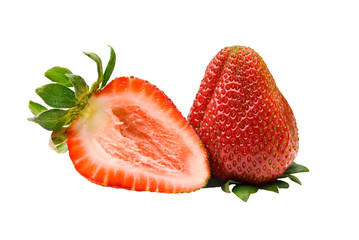Two ripe red strawberries isolated over white background