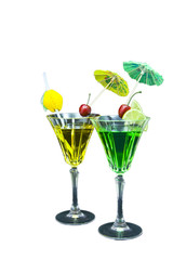 Two cocktails isolated on white background