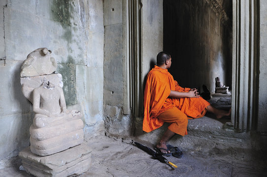 Cambodia Angkor Wat with a monk