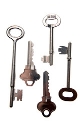 Assorted keys over white background
