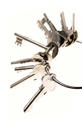 Keys over white background