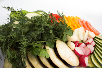 Naklejka na ściany i meble Close-up view to sliced vegetables