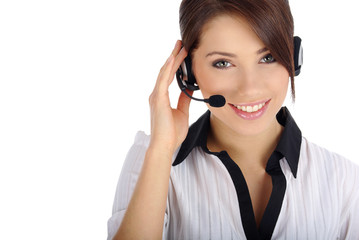 Beautiful Customer Representative girl with headset 