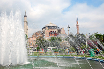Istanbul Hagia Sophia mosque with fountain in front