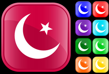 Islam symbol on shiny square buttons