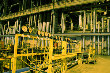 Pipes, tubes, machinery and steam turbine at a power plant