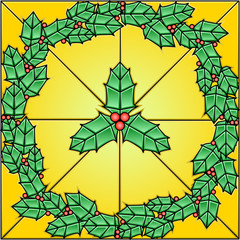 Vector Stained Glass Pattern - Holly Wreath