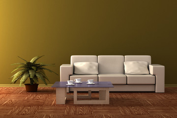 Interior of a living room. 3D image. - Powered by Adobe