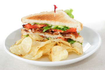 Bacon Lettuce and Tomato Sandwich with potato chips