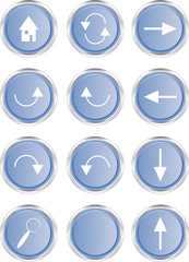 Zwölf blaue Web Buttons mit Navigations-Symbolen