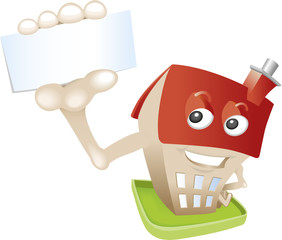 Haus mit Gesicht zeigt Ausweis (Energiepass)