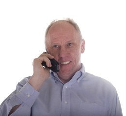 Man in Blue on Telephone