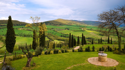 Landscape of Tuscany hills, in a spring day, after the rain