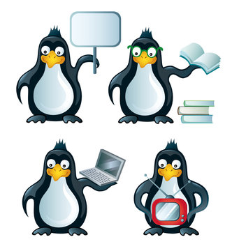 Set of icons with penguins
