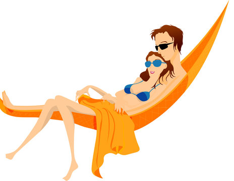 couple relaxing orange hammock sunglasses clip art preview