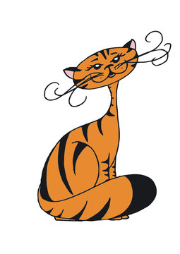 Sitzende Katze in Orange mit Tigermuster