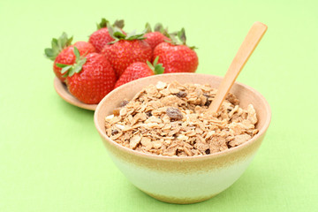 healthy breakfast - musli and strawberries