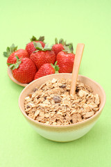 healthy breakfast - musli and strawberries