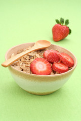 healthy breakfast - musli and strawberries