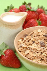 healthy breakfast - musli and strawberries