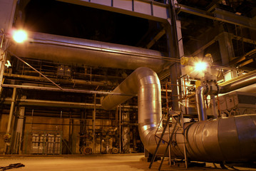 Pipes, machinery, tubes and pumps at a power plant