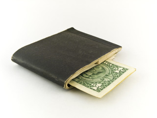Old Chequebook and One Dollar Bill on White Background