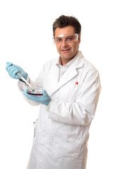 Scientist or biologist using  pipette