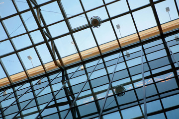 transparent ceiling with orange stripe