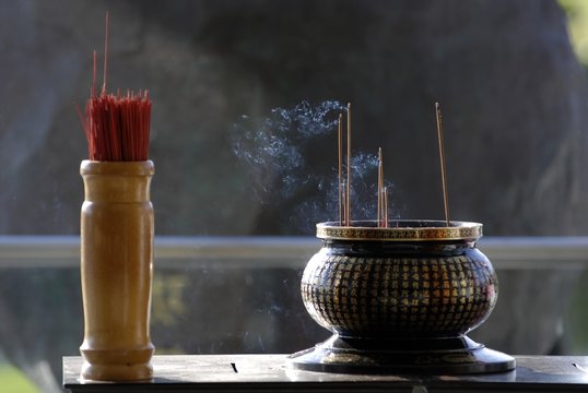 Joss Stick And Censer In The Temple