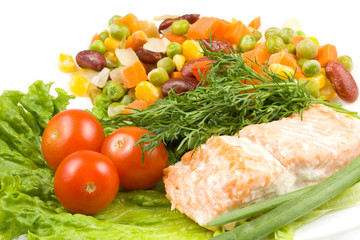 Stake from a salmon with vegetables