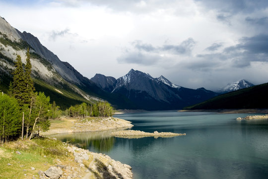 Medicine lake in Jasper National park, Canadian Rockies