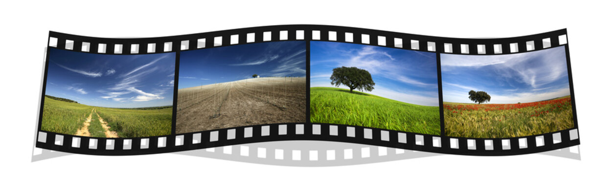 filmstrip with four colorful landscape photography of Portugal