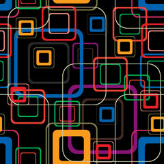 Seamless retro pop square pattern over black